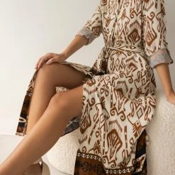 Πολύ καλή προσφορά 😉 The Fashion Project Εμπριμέ φόρεμα με κουμπιά και ζώνη - Μπεζ 👏 -Φορέματα Εκπτώσεις forema me koumpia kai idiaitero print 107023 bgcp