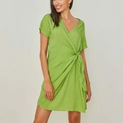 Πολύ καλή προσφορά ✔️ Εμπριμέ φόρεμα κρουαζέ NAIBA 4001.214A - Λαχανί 🔥 -Φορέματα Εκπτώσεις forema me krouaze laimokopsi naiba 4001214a 102928 ok2b