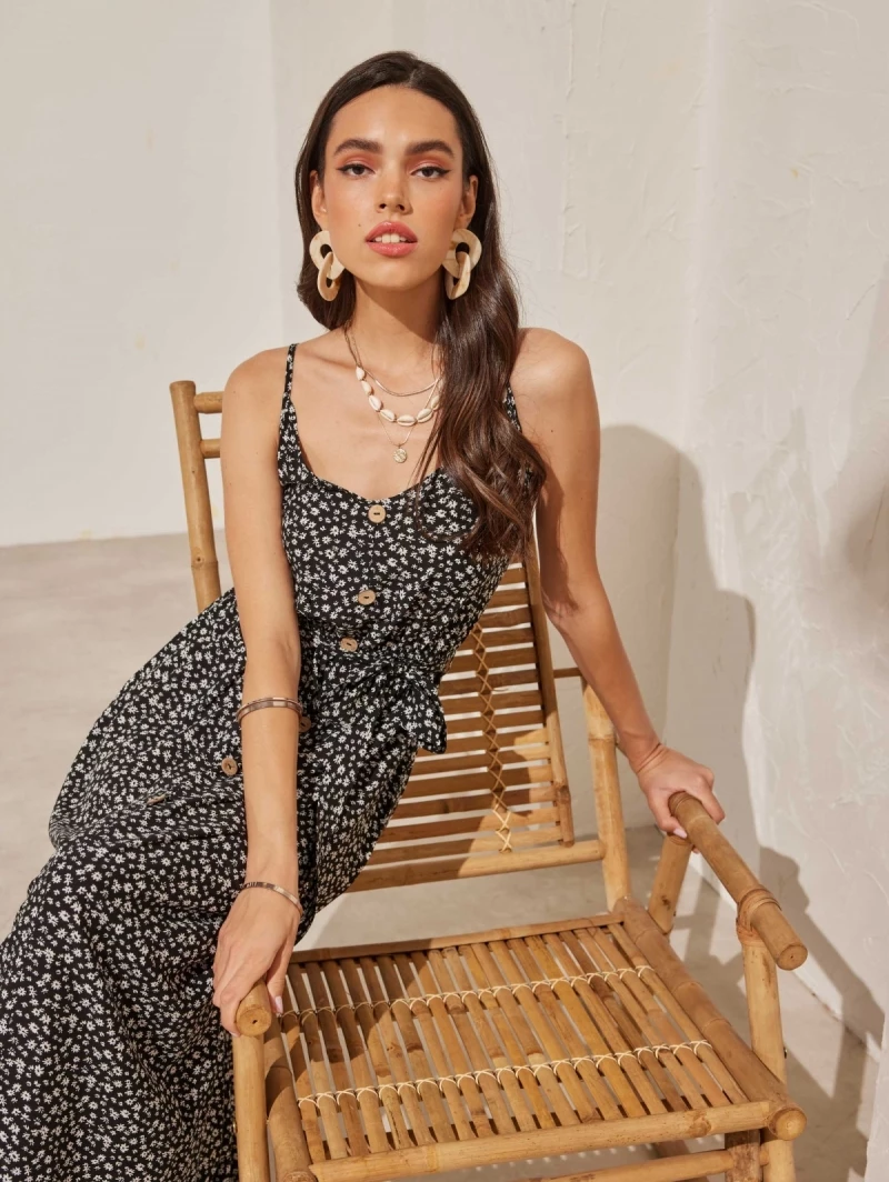 Προϋπολογισμός 🎉 The Fashion Project Φλοράλ φόρεμα με ξύλινα κουμπιά - Μαύρο 👏 1 Προϋπολογισμός 🎉 The Fashion Project Φλοράλ φόρεμα με ξύλινα κουμπιά - Μαύρο 👏