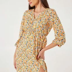 Νέος 🧨 The Fashion Project Φλοράλ φόρεμα με άνοιγμα στο πλάι - Πορτοκαλί 🔔