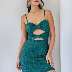 Flash Sale 👏 The Fashion Project Φόρεμα με παγιέτες και Cut Outs - Κυπαρισσί 🎁 -Φορέματα Εκπτώσεις forema me pagietes kai cut outs 109238 9648