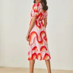 Τοπ 10 😀 The Fashion Project Εμπριμέ φόρεμα με βολάν - Ροζ 🛒 -Φορέματα Εκπτώσεις forema me pattern kai volan sto teleiwma 103694 0c22