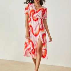 Τοπ 10 😀 The Fashion Project Εμπριμέ φόρεμα με βολάν - Ροζ 🛒