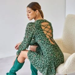 Best Pirce ⌛ The Fashion Project Εμπριμέ φόρεμα με ανοιχτή πλάτη - Πράσινο 🥰