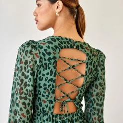 Best Pirce ⌛ The Fashion Project Εμπριμέ φόρεμα με ανοιχτή πλάτη - Πράσινο 🥰 -Φορέματα Εκπτώσεις forema me print kai anoixti plati 108370 sajj