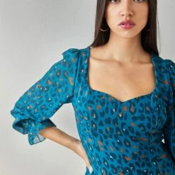 Καλύτερη πώληση ⭐ The Fashion Project Εμπριμέ φόρεμα με ανοιχτή πλάτη - Petrol 💯 -Φορέματα Εκπτώσεις forema me print kai anoixti plati 108371 mupv