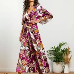 ΧΟΝΔΡΙΚΟ ΕΜΠΟΡΙΟ 🎁 The Fashion Project Εμπριμέ φόρεμα με V Cut - Μωβ ⌛ -Φορέματα Εκπτώσεις forema me print kai entono v cut 105146 cni3