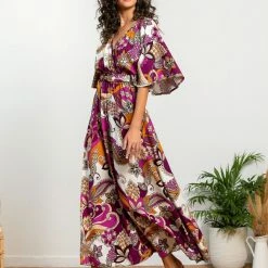 ΧΟΝΔΡΙΚΟ ΕΜΠΟΡΙΟ 🎁 The Fashion Project Εμπριμέ φόρεμα με V Cut - Μωβ ⌛