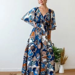 ΧΟΝΔΡΙΚΟ ΕΜΠΟΡΙΟ 😉 The Fashion Project Εμπριμέ φόρεμα με V Cut - Μπλε 😍