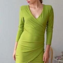 Πολύ καλή προσφορά 🎉 The Fashion Project Φόρεμα ασύμμετρο με βάτες - Λαχανί 🧨