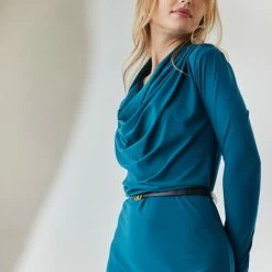 Πολύ καλή προσφορά 😍 The Fashion Project Φόρεμα με σούρες και ζωνάκι - Petrol 🔔 -Φορέματα Εκπτώσεις forema me soures kai zwnaki 108581 hdev