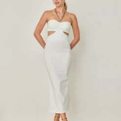 Κουπόνι 😀 The Fashion Project Φόρεμα Midi εφαρμοστό με Cut Outs - Λευκό ❤️