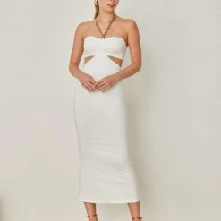 Κουπόνι 😀 The Fashion Project Φόρεμα Midi εφαρμοστό με Cut Outs - Λευκό ❤️ -Φορέματα Εκπτώσεις forema midi efarmosto me cut outs 105201 xogd