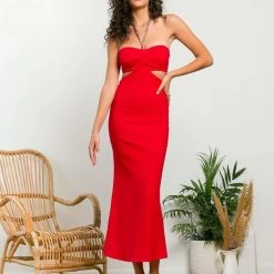 Νέος 🛒 The Fashion Project Φόρεμα Midi εφαρμοστό με Cut Outs - Κόκκινο 🎉 -Φορέματα Εκπτώσεις forema midi efarmosto me cut outs 105203 bkko
