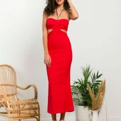 Νέος 🛒 The Fashion Project Φόρεμα Midi εφαρμοστό με Cut Outs - Κόκκινο 🎉 -Φορέματα Εκπτώσεις forema midi efarmosto me cut outs 105203 zstv