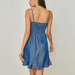 Συμφωνίες ✔️ The Fashion Project Φόρεμα ασύμμετρο με βολάν - Μπλε Jean 💯 -Φορέματα Εκπτώσεις forema mini me desimo sto plai 103790 w437