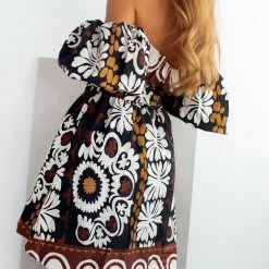 Προώθηση ⌛ The Fashion Project Εμπριμέ φόρεμα με φουσκωτά μανίκια - Μαύρο 😀 -Φορέματα Εκπτώσεις forema mini me fouskwta manikia 105153 p1fu