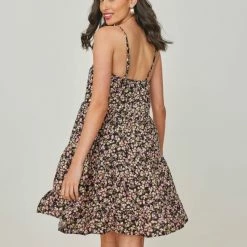 Το φθηνότερο 🔥 The Fashion Project Φλοράλ φόρεμα με σούρες - Μαύρο 🔥 -Φορέματα Εκπτώσεις forema mini me mikra louloudia 102307 paya