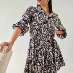 Προώθηση 😀 The Fashion Project Εμπριμέ φόρεμα με σούρες στα μανίκια - Μαύρο 💯