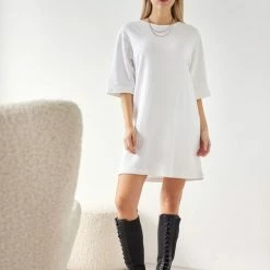 Ολοκαίνουργιο ⭐ Φόρεμα μίνι Oversized NAIBA 402.161 - Λευκό 😉 -Φορέματα Εκπτώσεις forema mini oversized naiba 402161 108321 8xaz