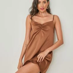 Το φθηνότερο 👏 The Fashion Project Φόρεμα μίνι σατέν - Καφέ ⭐