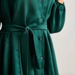 Συμφωνίες 💯 The Fashion Project Φόρεμα μίνι σατέν με κουμπιά - Κυπαρισσί 😉