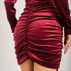 Κουπόνι 😀 The Fashion Project Φόρεμα μίνι βελουτέ με σούρες - Μπορντό 👍 -Φορέματα Εκπτώσεις forema mini veloute me soures 109245 clwk