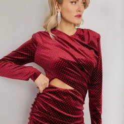 Κουπόνι 😀 The Fashion Project Φόρεμα μίνι βελουτέ με σούρες - Μπορντό 👍 -Φορέματα Εκπτώσεις forema mini veloute me soures 109245 won0