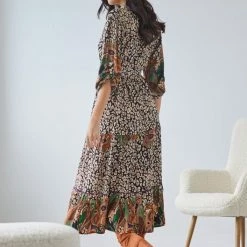 Εκπτωση 🧨 The Fashion Project Εμπριμέ φόρεμα Boho - Μαύρο/Μπεζ 🎉 -Φορέματα Εκπτώσεις forema minti me boho fasa 107021 2skg