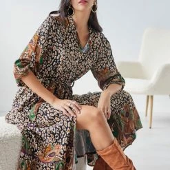 Εκπτωση 🧨 The Fashion Project Εμπριμέ φόρεμα Boho - Μαύρο/Μπεζ 🎉