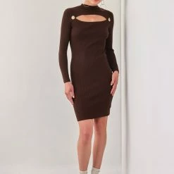 Το φθηνότερο 👏 The Fashion Project Πλεκτό φόρεμα με Cut Out - Καφέ ⌛ -Φορέματα Εκπτώσεις forema minti me cut out 109002 o9hg