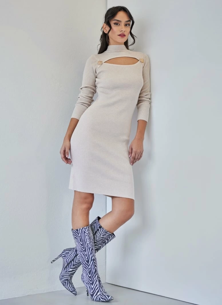 Best Pirce ❤️ The Fashion Project Πλεκτό φόρεμα με Cut Out - Μπεζ ❤️ 3 Best Pirce ❤️ The Fashion Project Πλεκτό φόρεμα με Cut Out - Μπεζ ❤️ - Image 3