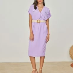 Προώθηση 👏 The Fashion Project Φόρεμα μίντι με πλεκτή ζώνη - Λιλά ⭐ -Φορέματα Εκπτώσεις forema minti me plekti zwni 102300 7zhk