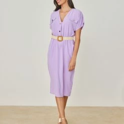 Προώθηση 👏 The Fashion Project Φόρεμα μίντι με πλεκτή ζώνη - Λιλά ⭐ -Φορέματα Εκπτώσεις forema minti me plekti zwni 102300 e456