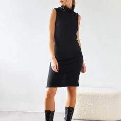 Η καλύτερη συμφωνία 👍 The Fashion Project Φόρεμα μίντι με ριπ ύφανση NAIBA 402.237 - Μαύρο 😉 -Φορέματα Εκπτώσεις forema minti me rimp ufansi naiba 402237 108313 4gkt