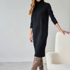 Best Pirce 🧨 The Fashion Project Πλεκτό φόρεμα με ζιβάγκο - Μαύρο 😀