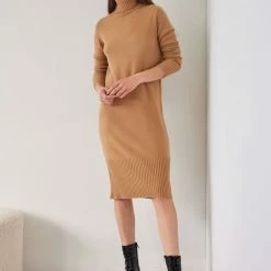 Flash Sale 🔥 The Fashion Project Πλεκτό φόρεμα με ζιβάγκο - Κάμελ 🔔