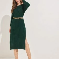 Εκπτωση 😍 The Fashion Project Πλεκτό φόρεμα με ανοίγματα - Κυπαρισσί 🔔 -Φορέματα Εκπτώσεις forema plekto me anoigmata 99565 10ki