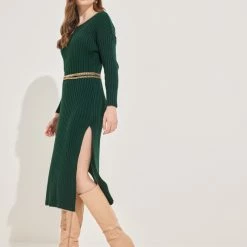 Εκπτωση 😍 The Fashion Project Πλεκτό φόρεμα με ανοίγματα - Κυπαρισσί 🔔