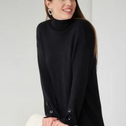 Best Pirce 👍 The Fashion Project Πλεκτό φόρεμα με κουμπιά στα μανίκια - Μαύρο 😀 -Φορέματα Εκπτώσεις forema plekto me koumpia sta manikia 107646 1wt9