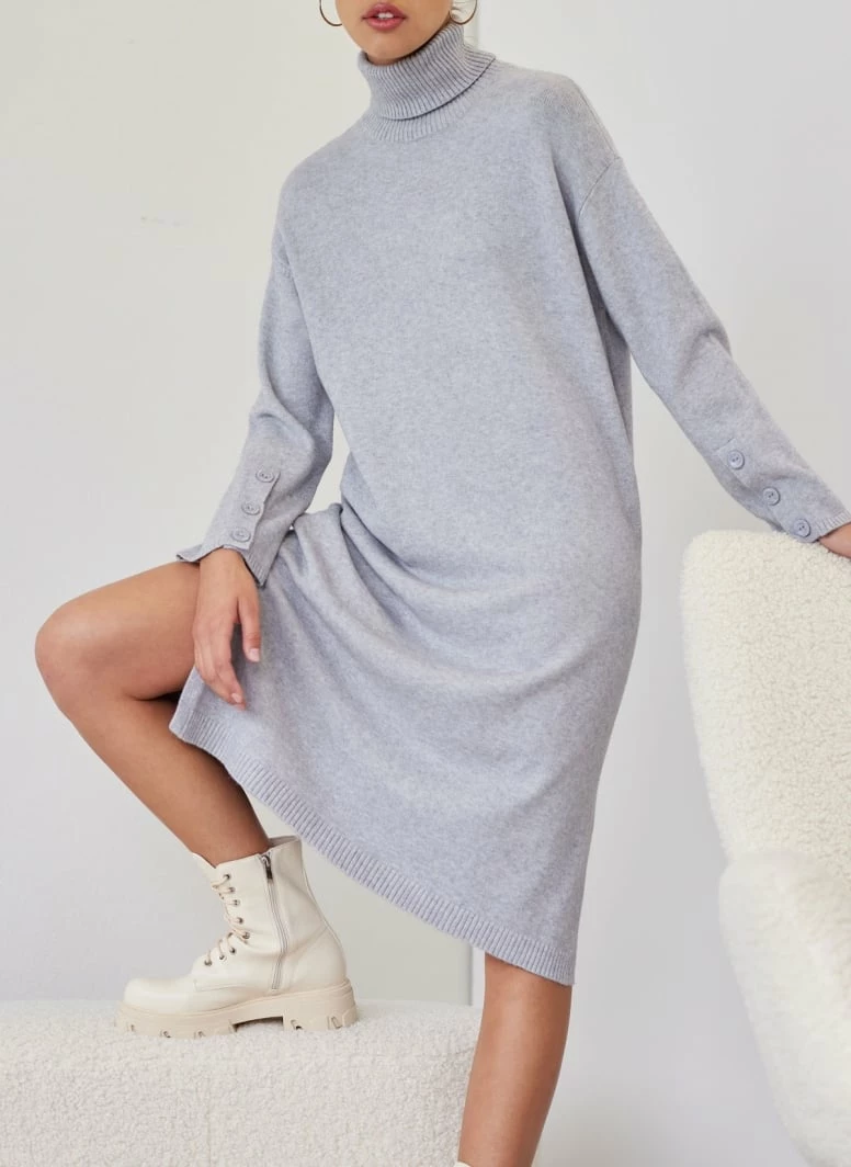 Ολοκαίνουργιο 😉 The Fashion Project Πλεκτό φόρεμα με κουμπιά στα μανίκια - Γκρι 😉 3 Ολοκαίνουργιο 😉 The Fashion Project Πλεκτό φόρεμα με κουμπιά στα μανίκια - Γκρι 😉 - Image 3