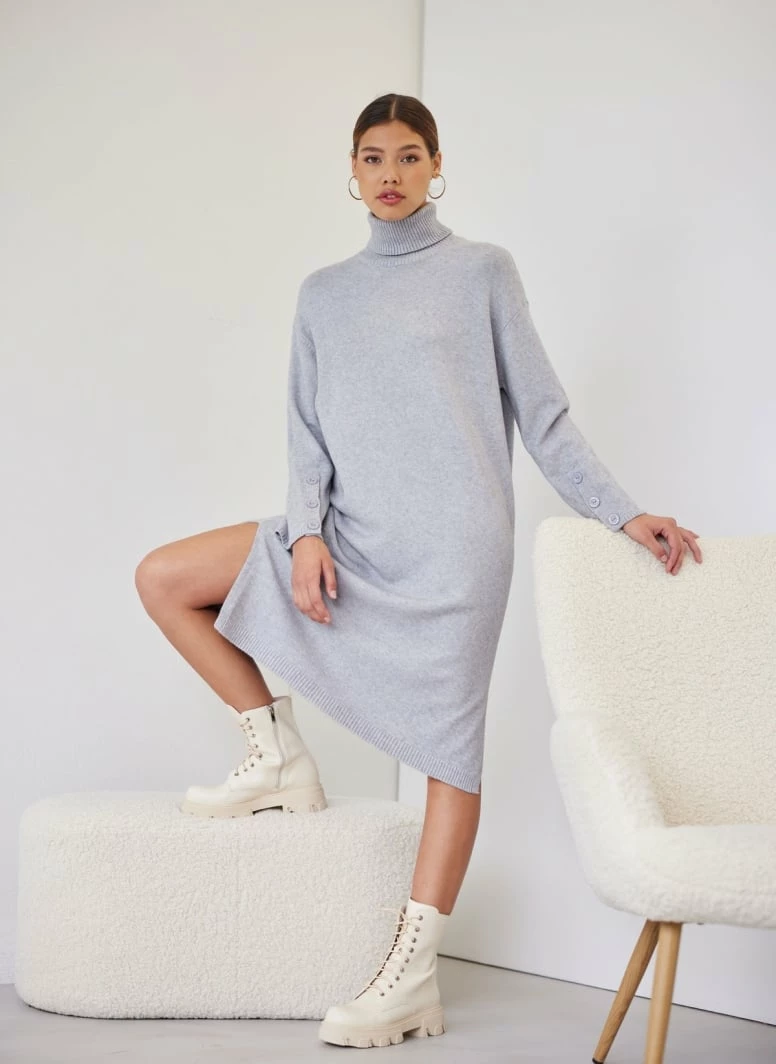 Ολοκαίνουργιο 😉 The Fashion Project Πλεκτό φόρεμα με κουμπιά στα μανίκια - Γκρι 😉 1 Ολοκαίνουργιο 😉 The Fashion Project Πλεκτό φόρεμα με κουμπιά στα μανίκια - Γκρι 😉