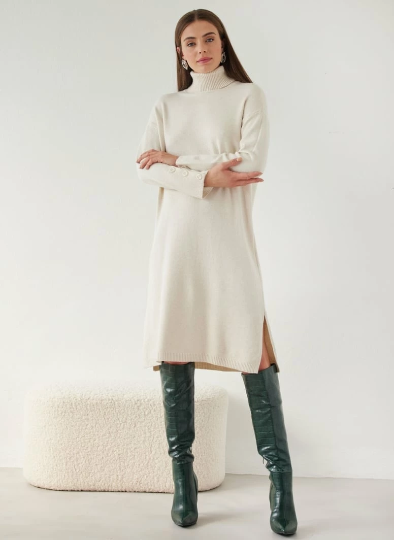 Αγορά ⭐ The Fashion Project Πλεκτό φόρεμα με κουμπιά στα μανίκια - Ζαχαρί 👍 1 Αγορά ⭐ The Fashion Project Πλεκτό φόρεμα με κουμπιά στα μανίκια - Ζαχαρί 👍