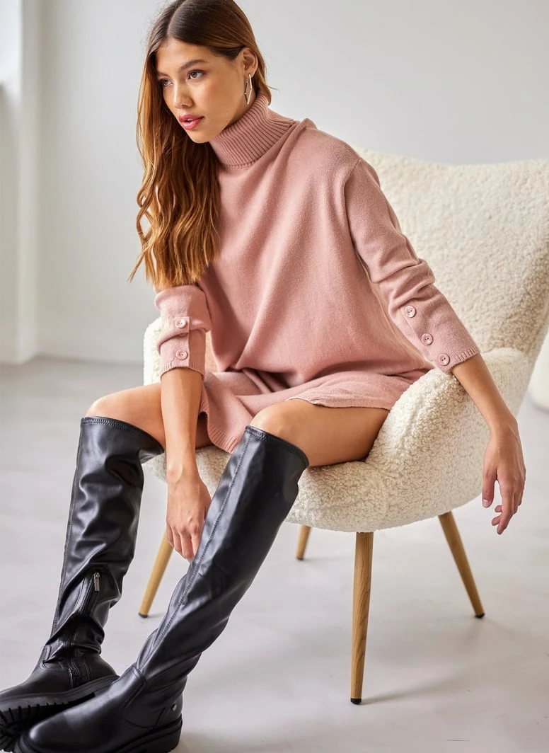 Πολύ καλή προσφορά 🌟 The Fashion Project Πλεκτό φόρεμα με κουμπιά στα μανίκια - Ροδακινί 🛒 4 Πολύ καλή προσφορά 🌟 The Fashion Project Πλεκτό φόρεμα με κουμπιά στα μανίκια - Ροδακινί 🛒 - Image 4