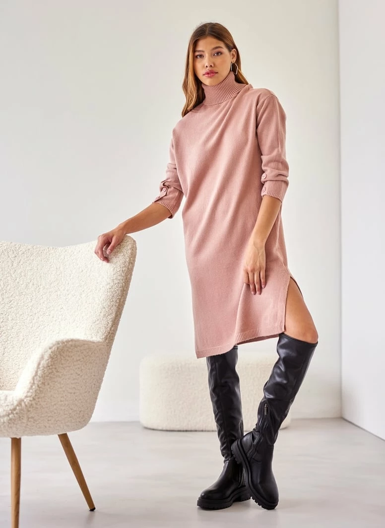 Πολύ καλή προσφορά 🌟 The Fashion Project Πλεκτό φόρεμα με κουμπιά στα μανίκια - Ροδακινί 🛒 2 Πολύ καλή προσφορά 🌟 The Fashion Project Πλεκτό φόρεμα με κουμπιά στα μανίκια - Ροδακινί 🛒 - Image 2