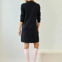 Τοπ 10 🌟 The Fashion Project Πλεκτό φόρεμα με ψηλό γιακά - Μαύρο 😉 -Φορέματα Εκπτώσεις forema plekto me psili laimokopsi 107466 vtgg