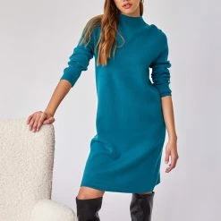 Νέος 😀 The Fashion Project Πλεκτό φόρεμα με ψηλό γιακά - Petrol 🔔