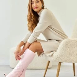 Νέος 💯 The Fashion Project Πλεκτό φόρεμα με ψηλό γιακά - Ζαχαρί 🛒