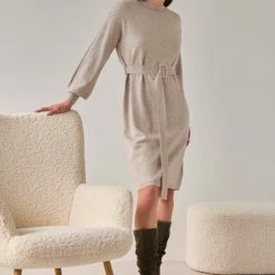 Αγορά 🥰 The Fashion Project Πλεκτό φόρεμα με ζώνη - Μπεζ 🧨