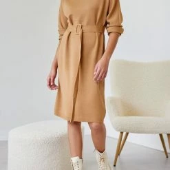 Η καλύτερη συμφωνία 🔥 The Fashion Project Πλεκτό φόρεμα με ζώνη - Κάμελ 💯 -Φορέματα Εκπτώσεις forema plekto minti me zwni 107414 bor5